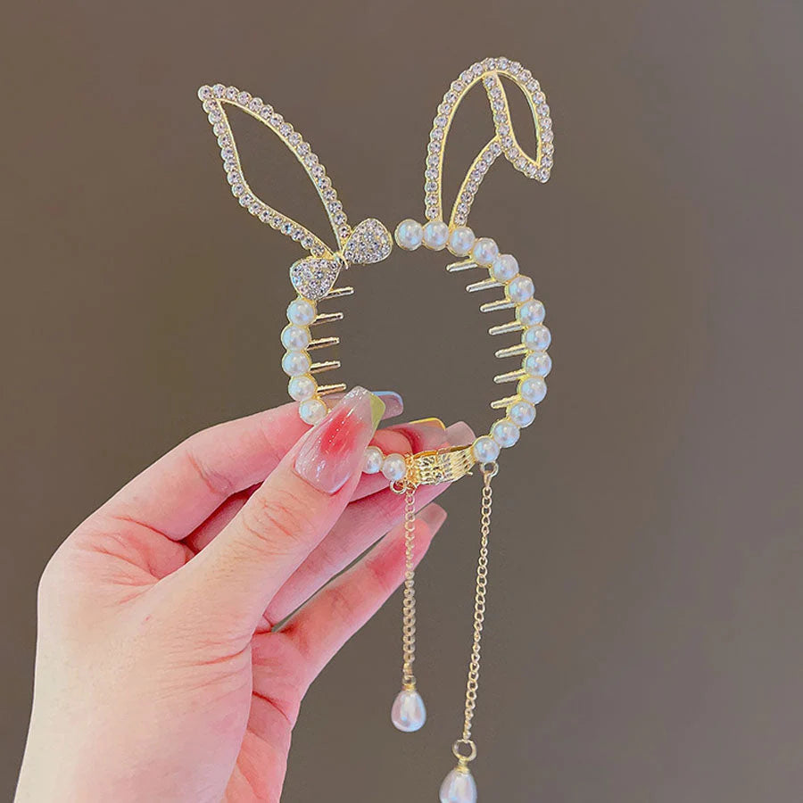 (MIMI)ヘアクリップ ゆらゆらチェーン付き 髪留め 髪飾り 扇子 ヘアアクセサリー オシャレ上品 パーティー飾り