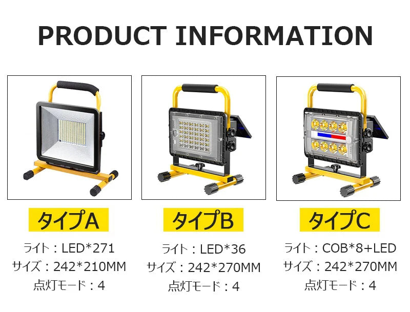当日発送 ソーラー 充電式 投光器 新仕様 LEDポータブル 角度調整 モード調光 屋外用 ライト 釣り 懐中電灯 フィッシング ライト IP65防水仕様 w197B(タイプB)