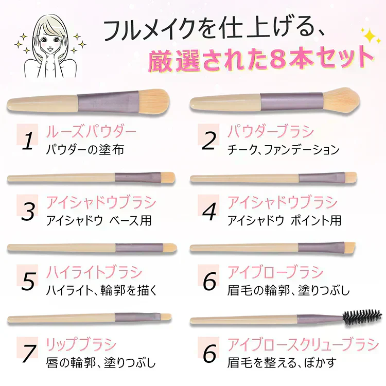 【アイボリー】メイクブラシ アイシャドウ 8本セット ケース付き ポーチ 化粧筆 フェイスブラシ パウダーブラシ アイシャドウ アイブロウ スクリューブラシ 携帯 コンパクト【カウシェファーム収穫対象商品】