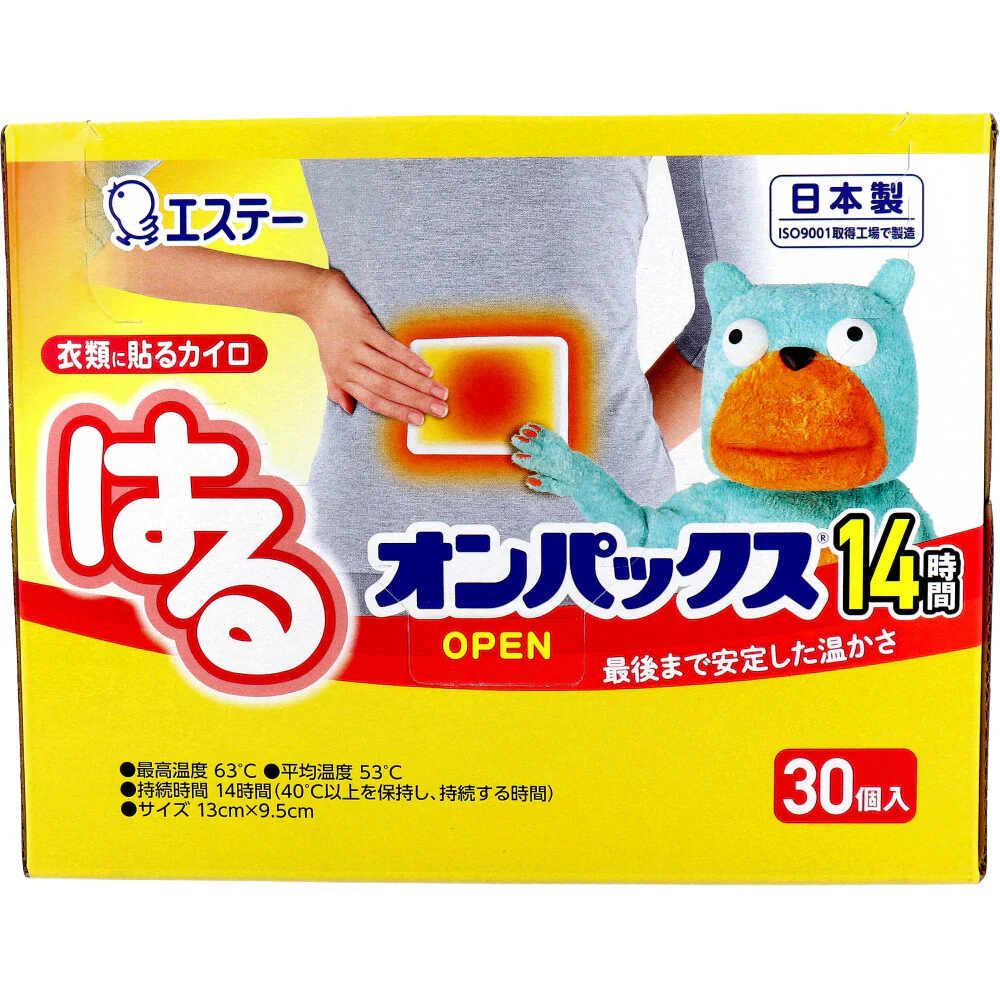 エステー はるオンパックス 衣類に貼るカイロ 14時間用 30個入り X3箱