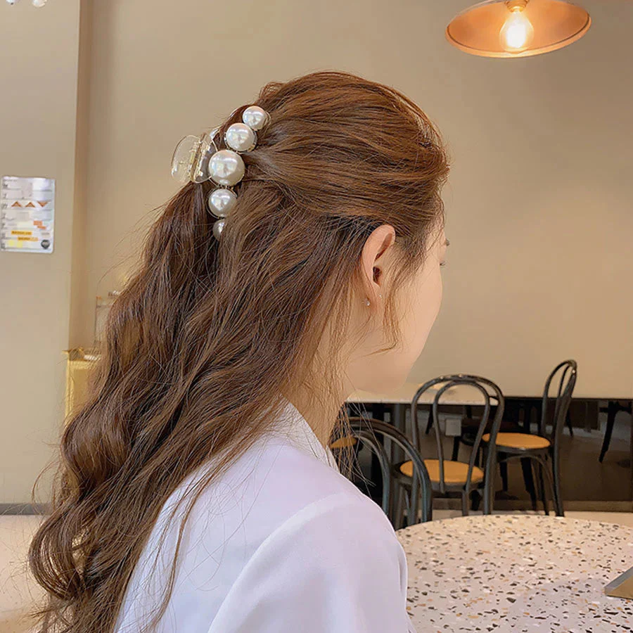 (B)パール バンスクリップ ヘアクリップ アクセント バレッタ まとめ髪 髪飾り ヘアアクセサリー 髪留め ヘアアレンジ