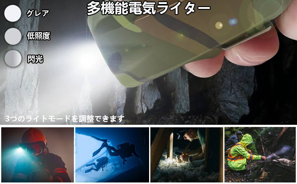 【安全ロック保護&USB充電式】防災屋外 プラズマアークライター ダブルアーク 懐中電灯 屋外 防水 防塵 防炎 ポータブル 電子ライター 登山 キャンプ w138A(ブラック)