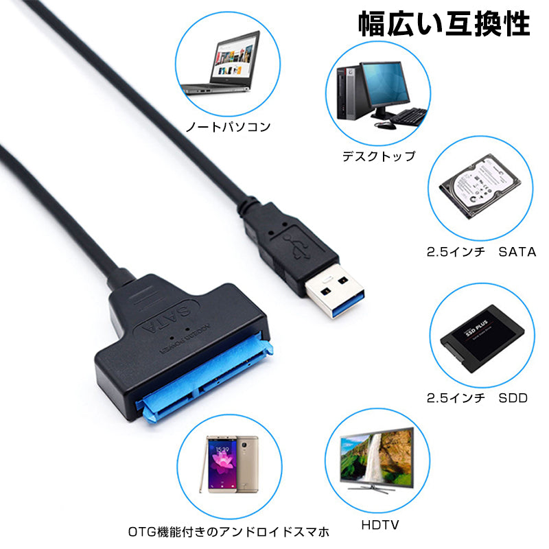 SATA USB 変換ケーブル ハードディスクリーダー 外付けhdd usb 2.5 3.5インチSSD HDD sata USB変換アダプター データ取り出しSATA3 USB 3.0 UASP対応