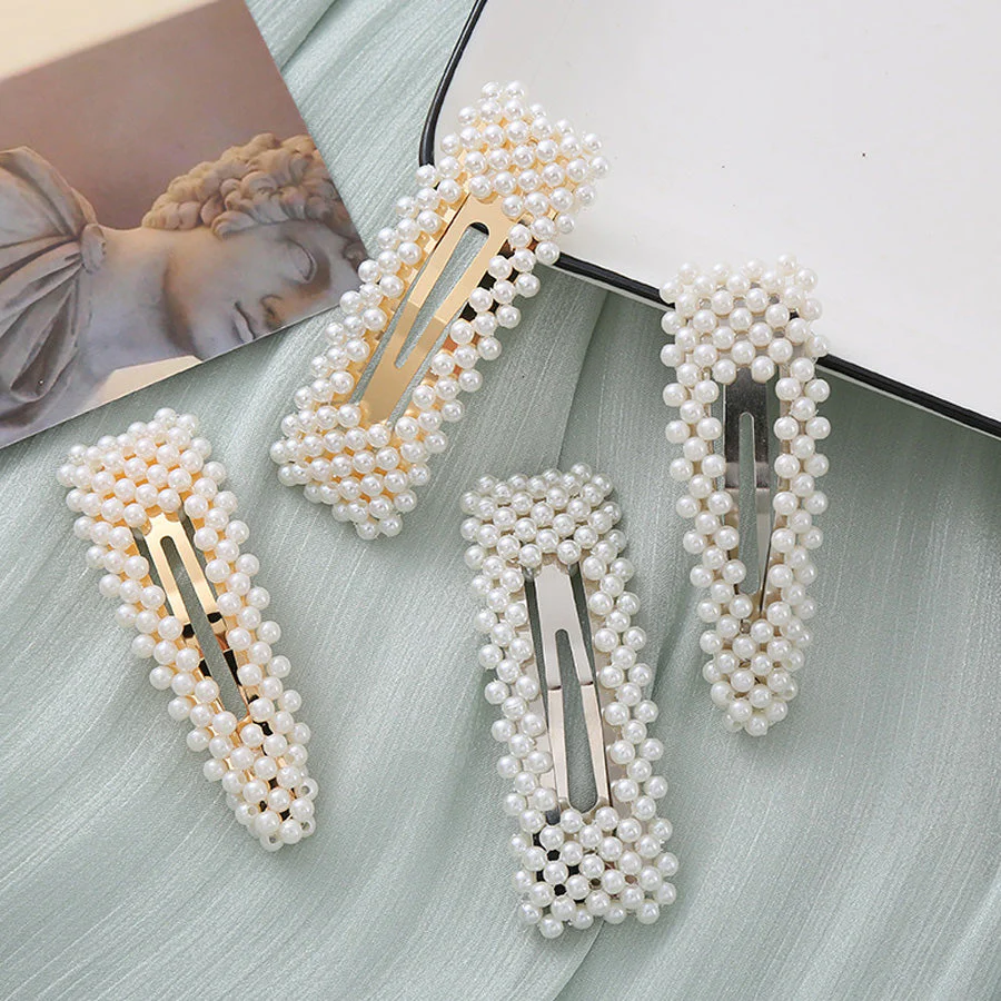 (A47)ヘアピン パッチン留め ヘアクリップ バレッタ 髪どめ 髪留め ヘアアクセサリー 白 パール風 真珠風