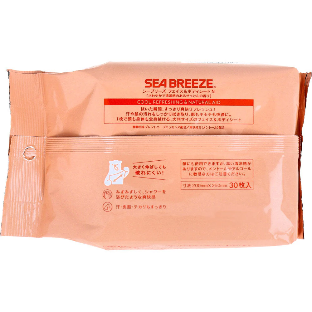SEABREEZE シーブリーズ フェイス&ボディシート N 大判サイズ せっけん 30枚入り X6パック