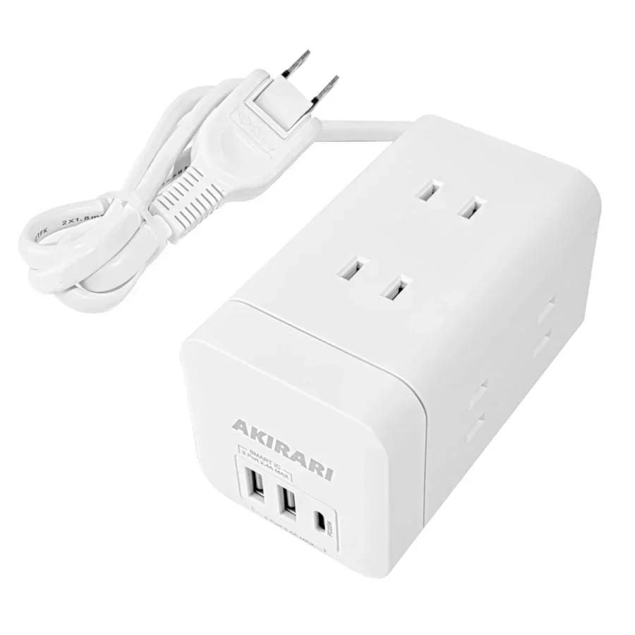 タワー電源タップ タワーコンセント mini型 6個口 1m 雷ガード USB-A USB-C タコ足 コンパクト アダプター対応 複合電源タップ 急速充電 節電 電源タップ usb 電源タップ スイッチ ９個口電源タップ 1m  絶縁キャップ 雷ガード・ホワイト・ 薄型 ・縦型コンセント 省エネ