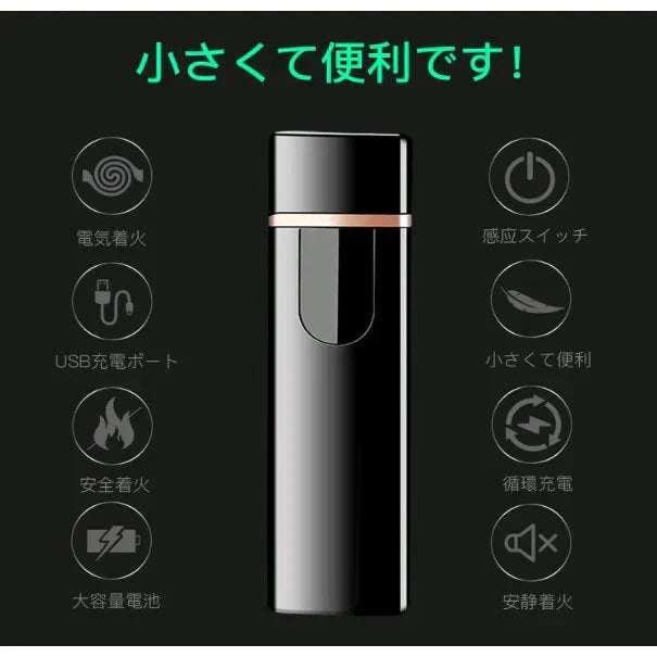 シルバー電子ライター USB充電式 プラズマ 電気 usb ライター 小型 充電式 ガス?オイル不要 防風 軽量 薄型 プレゼント w107C（タイプC）シルバー