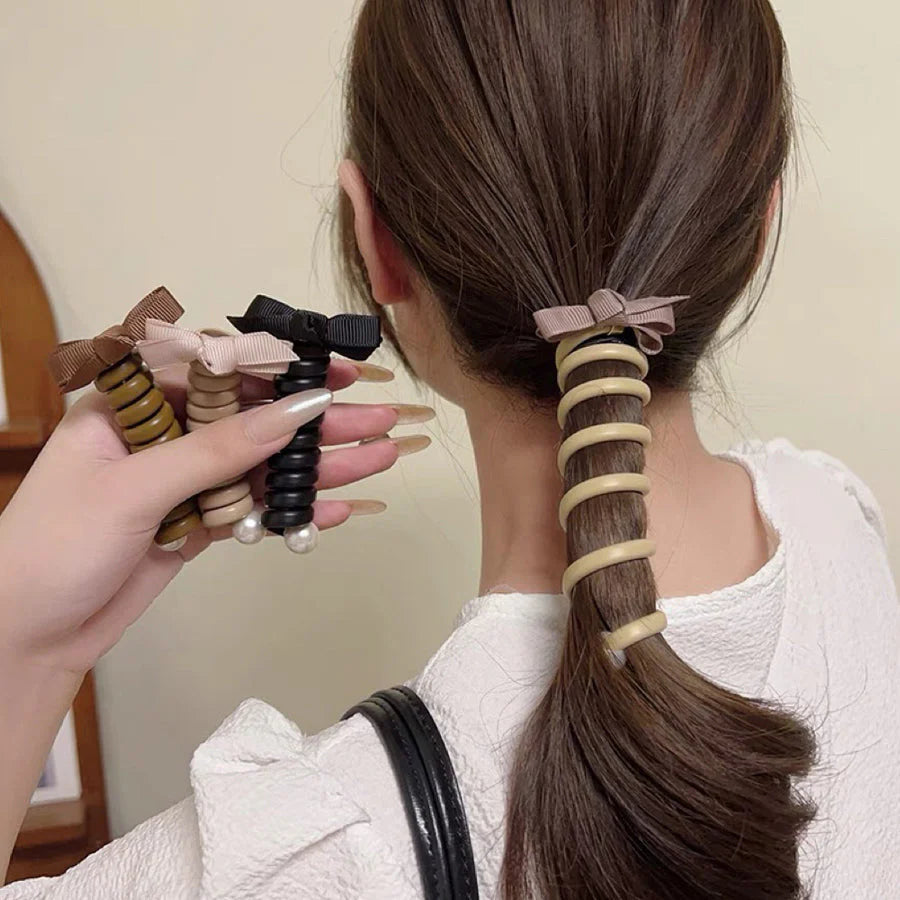 (ブラウン)プリングヘアゴム くるくる ヘアアクセサリー ハート オシャレ 髪飾り ヘアゴム コイルポニー ワイヤーポニー まとめ髪