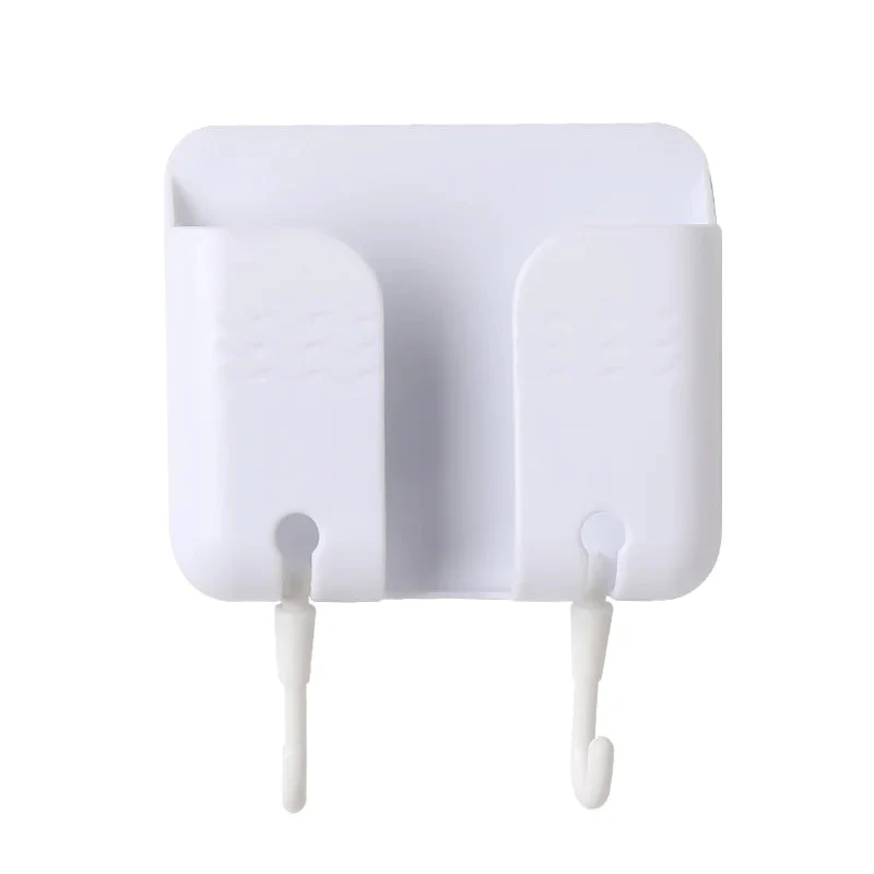 壁掛け 収納 スマホスタンド リモコンスタンド 白1個  携帯 ホルダー 充電コード穴あり フック付き テープ付 便利 小物入れ ラック 家具 インテリア おしゃれ