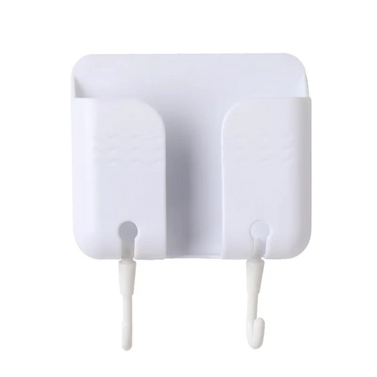 壁掛け 収納 スマホスタンド リモコンスタンド 白1個  携帯 ホルダー 充電コード穴あり フック付き テープ付 便利 小物入れ ラック 家具 インテリア おしゃれ