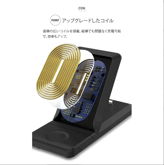 (BAT134-BK)3in1 ワイヤレス充電器 【15W】急速充電 iPhone16  iPhone15 iPhone14 iPhoneSE2  ワイヤレス Qi 対応 スマホ Android アンドロイド  ワイヤレス充電 AirPods エアポッズ充電 折り畳み コンパクト