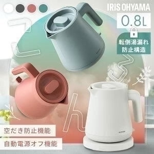 【カートアップNG】【オフホワイト】電気ケトル 0.8L ステンレス ケトル おしゃれ 小型 湯漏れ防止 空焚き防止 かわいい 湯沸かし ポット 電気ポット 一人暮らし ギフト アイリスオーヤマ IBKT-800 オフホワイト