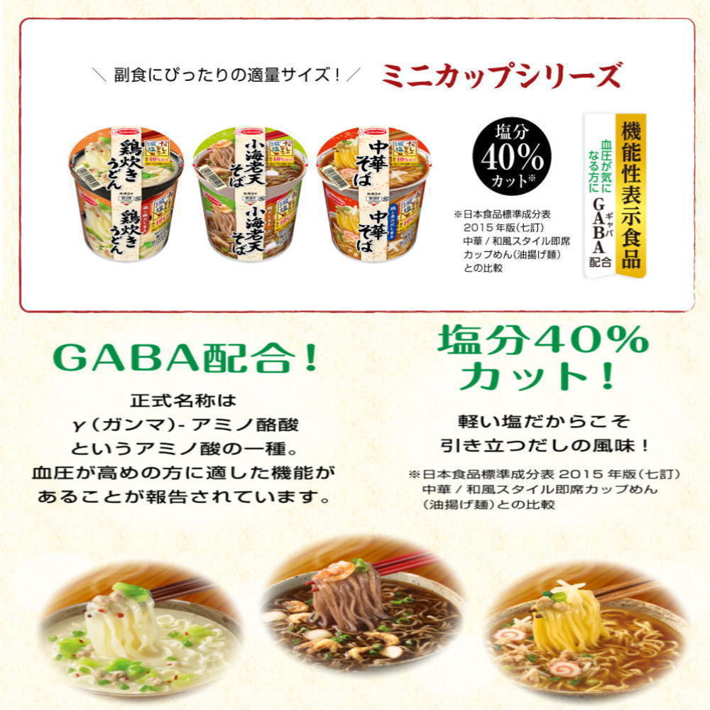 決算特価 エースコック .だしの旨みで減塩 血圧が気になる方に最適なミニサイズカップ麺 鶏炊きうどん 小海老天そば 中華そば ワンタンメン 48個