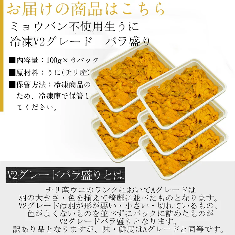 ウニ ミョウバン不使用 訳あり 雲丹 うに 無添加 生食用 冷凍 600g V2グレード バラ盛り