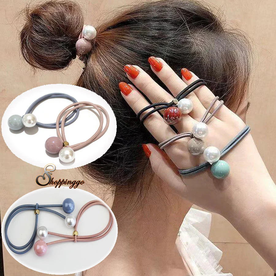 (ピンク)ヘアゴム パール おしゃれ リボン結び シンプル 髪留め ヘア留め かわいい 髪飾り 上品 パーティー飾りヘアアクセサリー