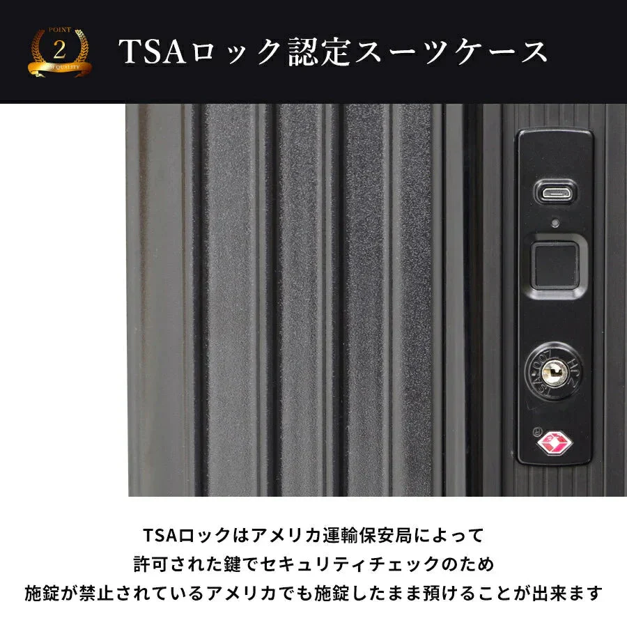 [ブラック]スーツケース 機内持ち込み sサイズ 35L 軽量 軽い 指紋認証 TSA ロック 丈夫 セキュリティ おしゃれ シンプル メンズ レディース ビジネス 出張 修学 旅行 ポリカーボネート キャリーバッグ キャリーケース