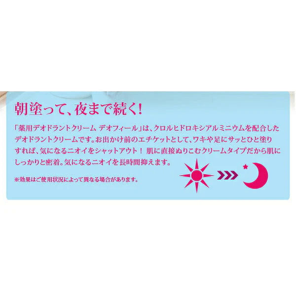 【２個】制汗クリーム 制汗剤 デオドラント デオドラントクリーム ワキ汗 脇汗 汗 臭い対策 臭い ワキガ 腋臭 足の臭い 体臭 / 薬用デオドラントクリーム デオフィール