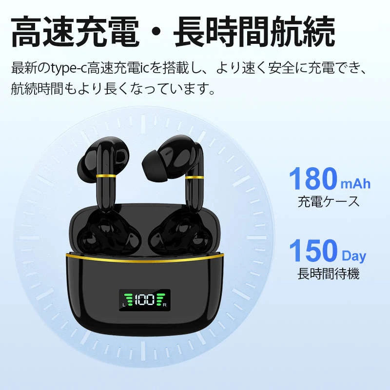Bluetooth5.3 ワイヤレスイヤホン 長時間航続 Hi-Fi高音質ブルートゥースヘッドホン ヘッドセット 瞬間接続 タッチ操作 HiFi高音質 両耳通話 自動ペア 残電表示 s094A(ホワイト)