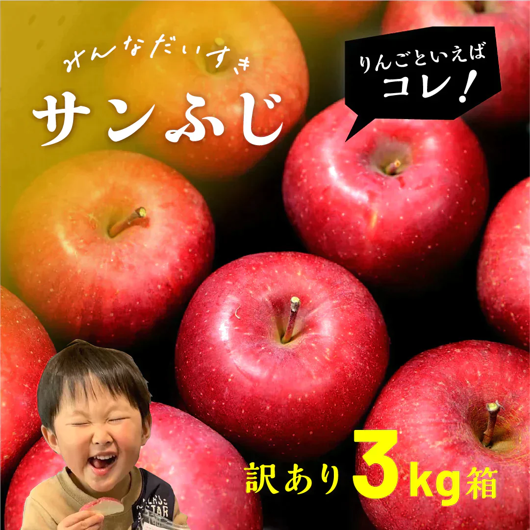 「サンふじ3キロ箱訳アリ品」農林水産大臣賞 訳あり りんご サンふじ ふじ 長野県産 安曇野 信州産 産地直送 送料無料 3キロ 箱使用 果物 フルーツ 鮮度抜群 産地直送