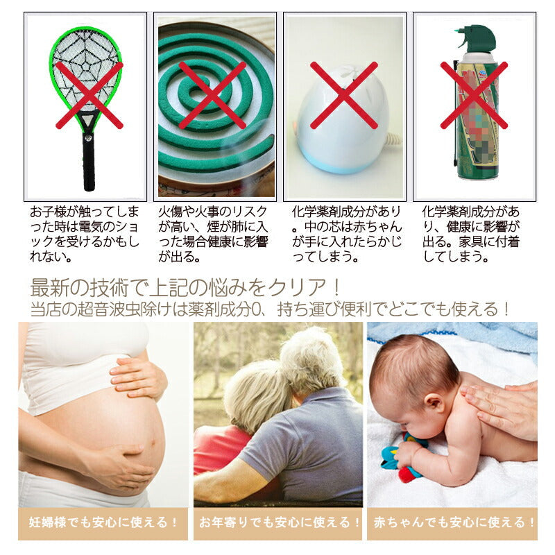 4台セット 虫よけ 蚊よけ 携帯型 子供 キッズ 妊婦適用 超音波撃退器 USB充電式 虫対策 アウトドア キャンプ 芝 車の中 薬剤成分不使用 物理的に虫駆除