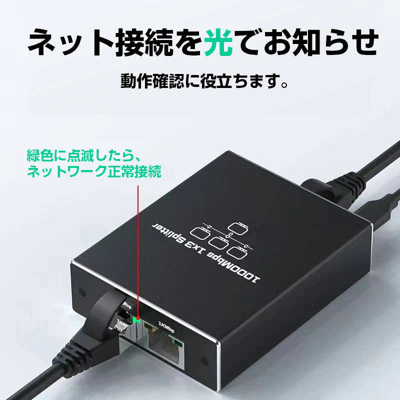 LAN分岐器 3ポート 1Gbps ギガ LANポート増設 拡張 アダプター RJ45 ラン中継コネクタ lanハブ ルーター ネットワークスプリッタアダプタ CAT5 CAT6 CAT7