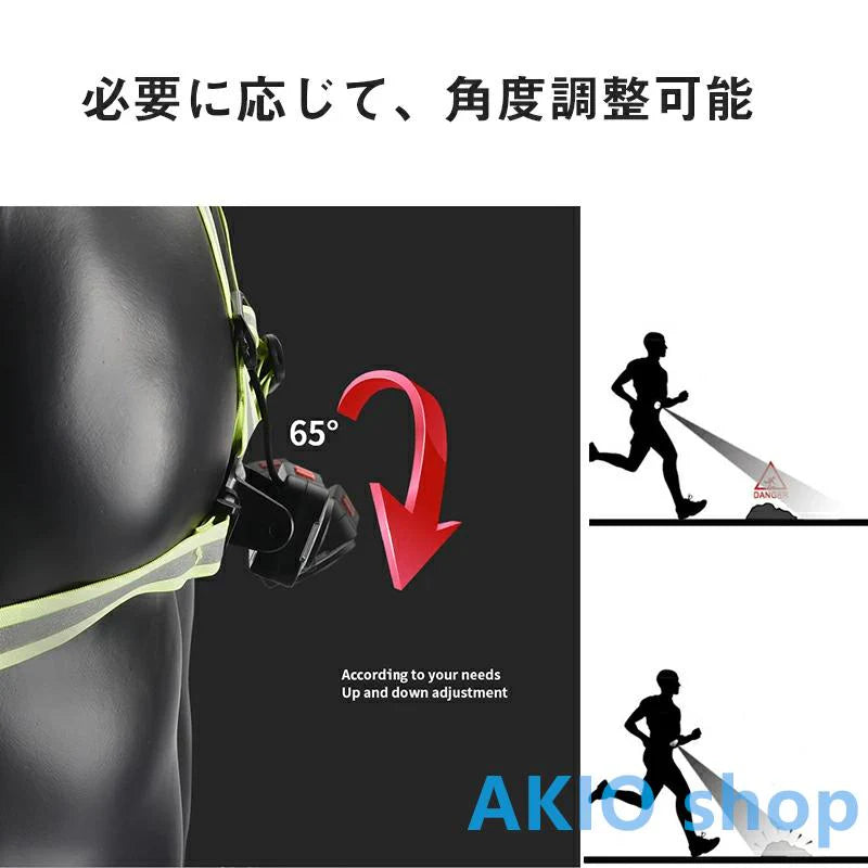 ナイトランニングライト LEDライト ボディーライト チェストライト ジョギングライト 夜間 5段階モード IPX65防水 2200mAh 警告灯 ランニング アウトドア