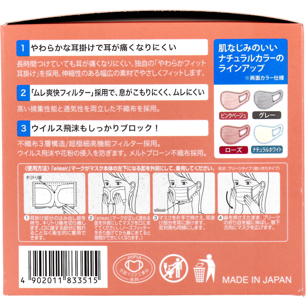 日本製4層不織布マスク 大王製紙 エリエール ハイパーブロックマスク エリカラ ピンクベージュ 小さめサイズ 30枚入り X5箱