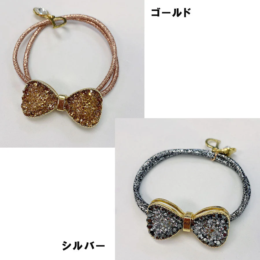 (シルバー)ヘアゴム　蝶結び　キラキラ　ヘアアクセサリー　韓国ファッション　かわいい　オシャレ　髪飾り　上品　大人っぽい　エレガント フェミニン 　シンプル