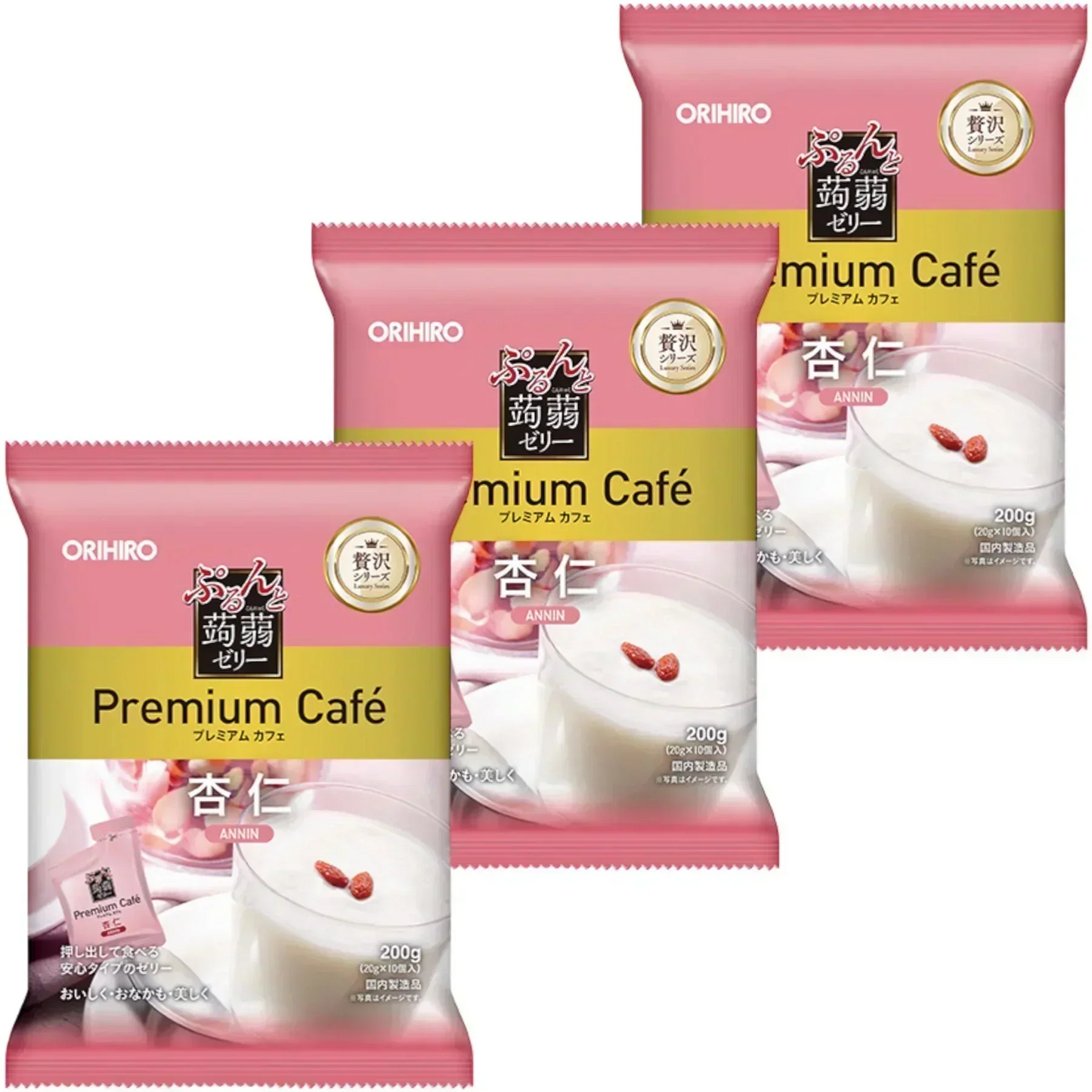 【3個セット】やみつき食感！オリヒロ ぷるんと蒟蒻ゼリー プレミアム カフェ 杏仁 20g*10個入(食品A3)素材の美味しさが生きている 新食感の蒟蒻デザート