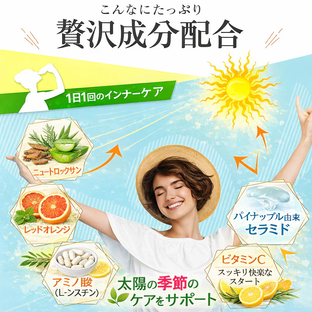 【お得4袋セット・ひがサプリ】新時代 太陽対策 飲む お出かけ対策 サプリメント  バリア サプリ 飲む日焼け止め サンスティック 日焼止め UVケア UVカット 紫外線サプリ クリーム ニュートロックスサン UV 対策 ケア カット 紫外線カット 紫外線 日差しに負けない ビタミン 日焼どめ お肌 守る シスチン ビタミンC レッドオレンジ シトラス ローズマリー マリーゴールド 日本製 国産