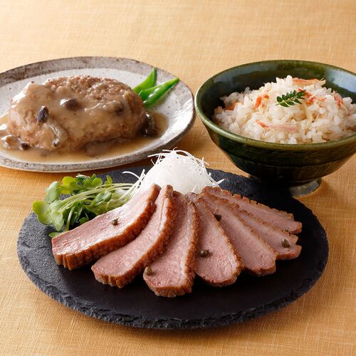 東京 新宿荒木町 日本料理 「鈴なり」 惣菜と炊き込みご飯セット （ロース煮、和風ハンバーグ、炊き込みごはんの素）