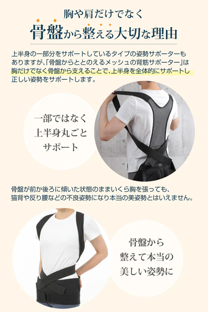 骨盤からととのえるメッシュの背筋サポーター(Mサイズ)/背筋を伸ばして骨盤を引き締める 理学療法士監修 背筋 骨盤 肩甲骨 姿勢 猫背 S字ライン姿勢矯正ベルト 男女兼用 美矯正サポーター 骨盤 腰 ダイエット 体幹 姿勢 シェイプアップ ヒップアップ 代謝アップ ウエスト くびれ 下半身 下腹背筋 引き締める 背筋 肩甲骨 姿勢 猫背 S字ライン