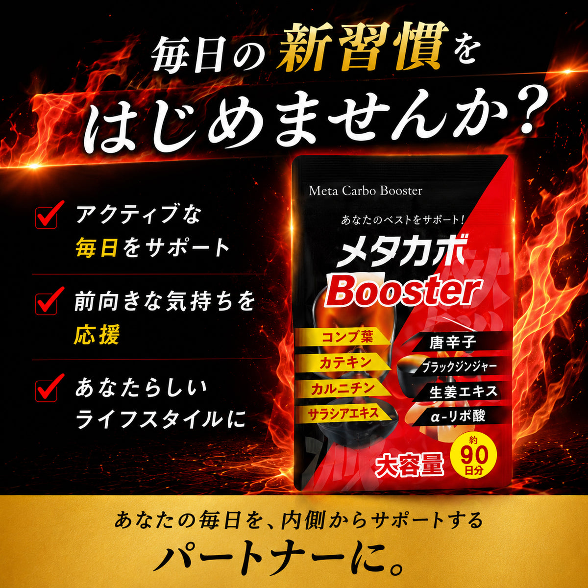 【お得！メタカボブースター1年分・4袋】 1粒で最大の燃焼効果 減量 サプリメント メタボ 激減 激やせ 脂肪 ダイエット サプリ コンブ茶 カテキン カルニチン オルニチン 唐辛子 生姜　燃やす リバウンドしない 燃焼系 ダイエットサプリ日本製 サプリ 燃える 燃焼系 脂肪分解 脂肪 セルライト おすすめ 人気 ランキング 効果 強力 最強 メタカボ 健康サプリ 健康サプリメント 食物繊維 美容成分 売れ筋 爆安 格安 激安 コスパ最強 「福袋」