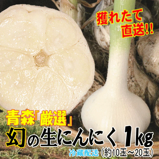 【予約販売 6月中旬以降発送】青森県産 幻の生にんにく 1kg【冷蔵便】 令和8年度産 Mサイズ以上L～2L混合