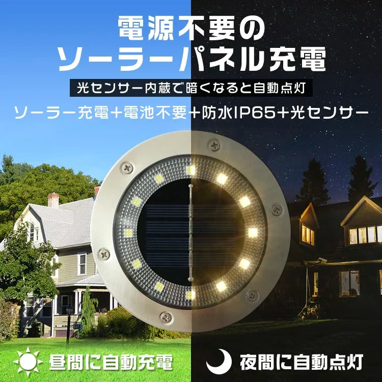 【電球色】【8個セット】ソーラーライト 屋外 防水 埋め込み式 2色 ガーデンライト LEDソーラーライト ガーデンソーラーライト おしゃれ ソーラーガーデンライト ガーデン 防犯 照明 外灯 LEDライト LED