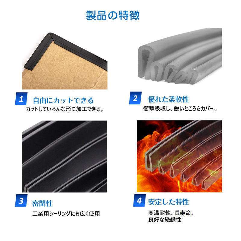 ゴム製U字エッジバンド 1M ソフト 2mm エッジプロテクター カバー エッジガード エッジバンディング 汎用 フリーサイズ カット加工 防塵 滑り止め 部品 溝幅1mm 2mm