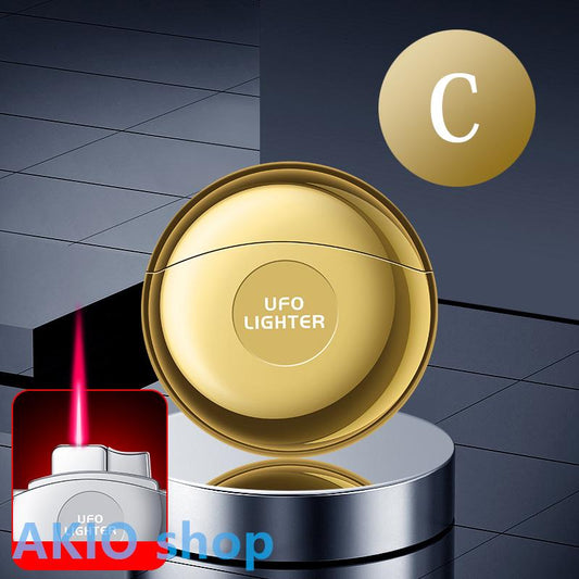 ガス注入式ライター UFOライター 丸形ライター 防風 レッドフレーム 操作簡単 軽量 磁気丸い蓋 ポータブル 高圧技術 ユニークなデザイン ハイキング キャンプ s073C(ゴールド)