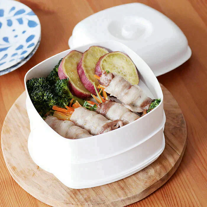 簡単♪蒸し料理 蒸し野菜 温野菜 スチーマー せいろ蒸し器 日本製 初心者 電子レンジ 食洗器対応 スチームクッカー フードスチーマー / 伊原企販 ふたしなセイロ