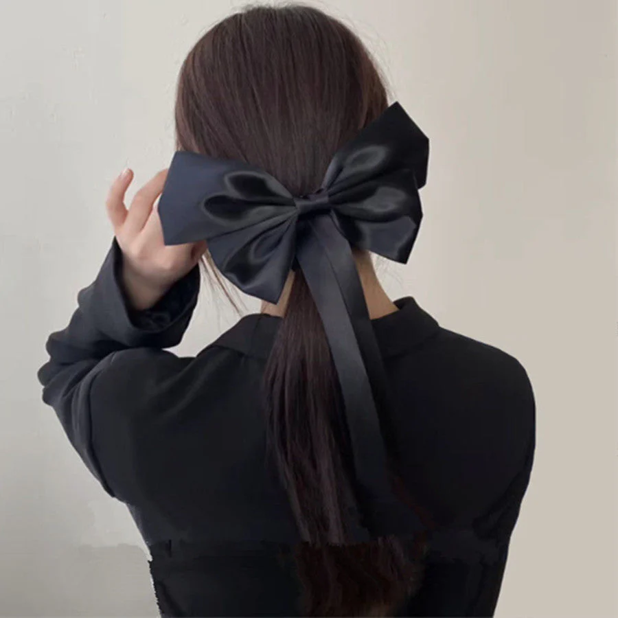 (ワインレッド)リボンバレッタ 大きい リボンヘアアクセサリー ヘアクリップ 清楚 ガーリー エレガント ヘアピン