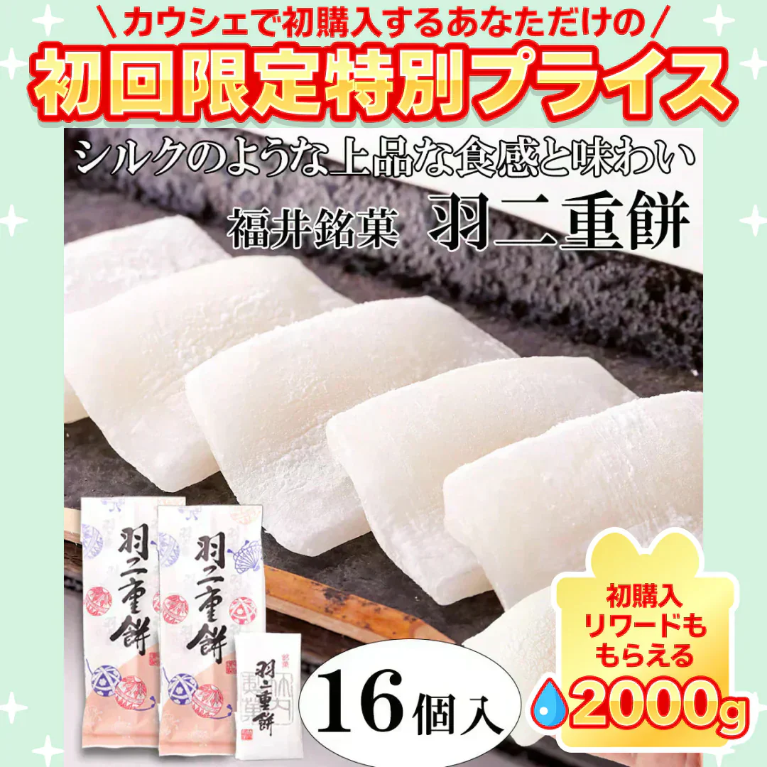 羽二重餅 和菓子 福井銘菓 １６個入 柔らかもっちり 絹のような上品な和菓子【ご新規さん限定商品】