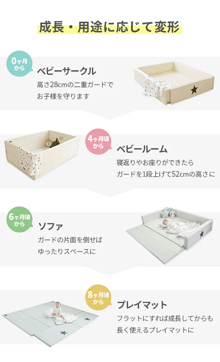 GGUMBI ベビーサークル World Star Extra-Large （グレー） サークルマット プレイマット バンパーベッド プレイヤード 厚手 フロアマット クッションマット 赤ちゃん 寝室 安全対策 騒音対策 セーフティグッズ 防音 防水 抗菌 ノンホルムアルデヒド 床暖房対応 ワールドスターエクストララージ グンビ