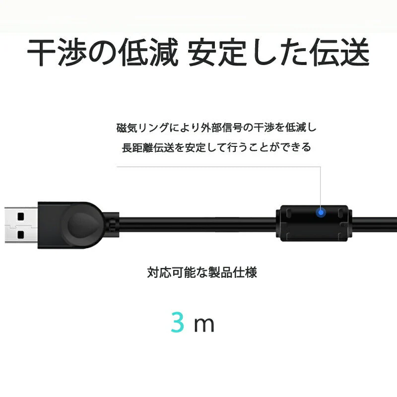 USB延長ケーブル 3m USB2.0 延長コード3メートル USBオスtoメス 充電 データ転送 パソコン テレビ USBハブ カードリーダー ディスクドライバー 対応