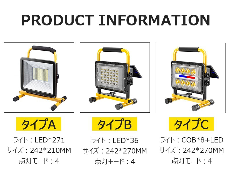 当日発送 ソーラー 充電式 投光器 新仕様 LEDポータブル 角度調整 モード調光 屋外用 ライト 釣り 懐中電灯 フィッシング ライト IP65防水仕様 w197C(タイプC)
