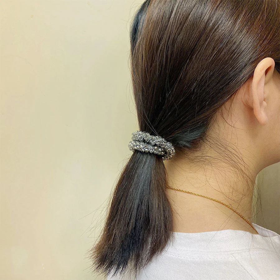 (ゴールド)ヘアゴム　キラキラ　ヘアアクセサリー　かわいい　ゴールド　オシャレ　髪飾り　上品　大人っぽい　クリスタルビーズ 大人 上品 エレガント フェミニン 　シンプル　ブレスレット　子供用　大人