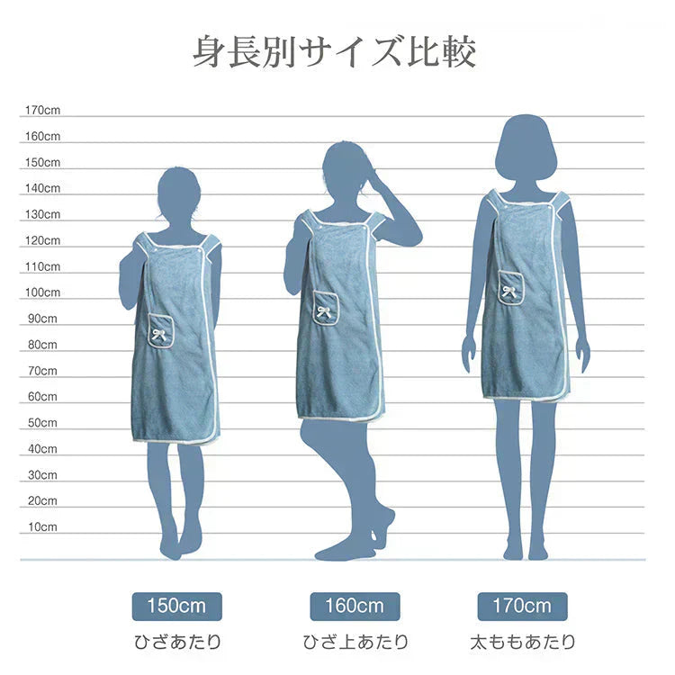 【ブルー】ラップタオル バスローブ バスタオル ポケット付 速乾 巻くタオル マイクロファイバー サウナ