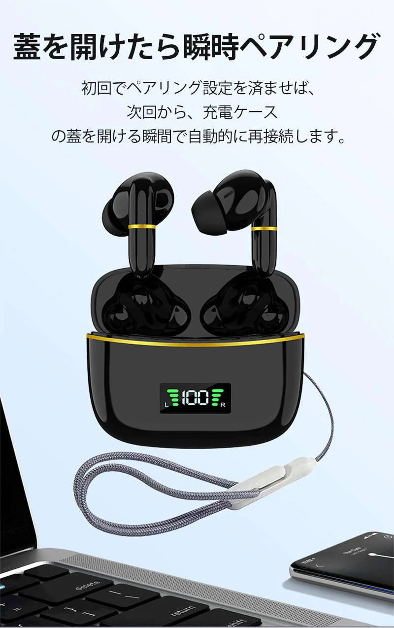 Bluetooth5.3 ワイヤレスイヤホン 長時間航続 Hi-Fi高音質ブルートゥースヘッドホン ヘッドセット 瞬間接続 タッチ操作 HiFi高音質 両耳通話 自動ペア 残電表示 s094A(ホワイト)