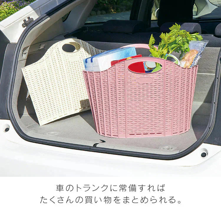 【ピンク】【ラタン調】【38L】ランドリーバスケット 折りたたみ スリム 大容量 コンパクト おしゃれ 洗濯かご 洗濯カゴ 持ち手 持ち手付き 洗濯機横 省スペース 軽い 軽量 収納 洗濯 かご カゴ バスケット 洗濯物入れ 買い物かご 一人暮らし 新生活