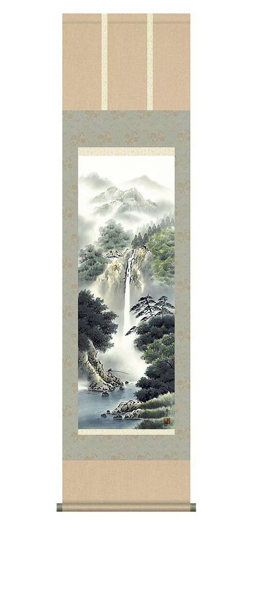 開運掛軸 【幽山渓谷】 鈴村秀山 筆 [ 収納箱 10年保証 品質保証付き 31×89 開運掛軸 開運 和 国産 鮮やか 受注生産 床の間 和風 掛け軸 日本製 名画 縁起物 プレゼント 画寸 送料無料 ]