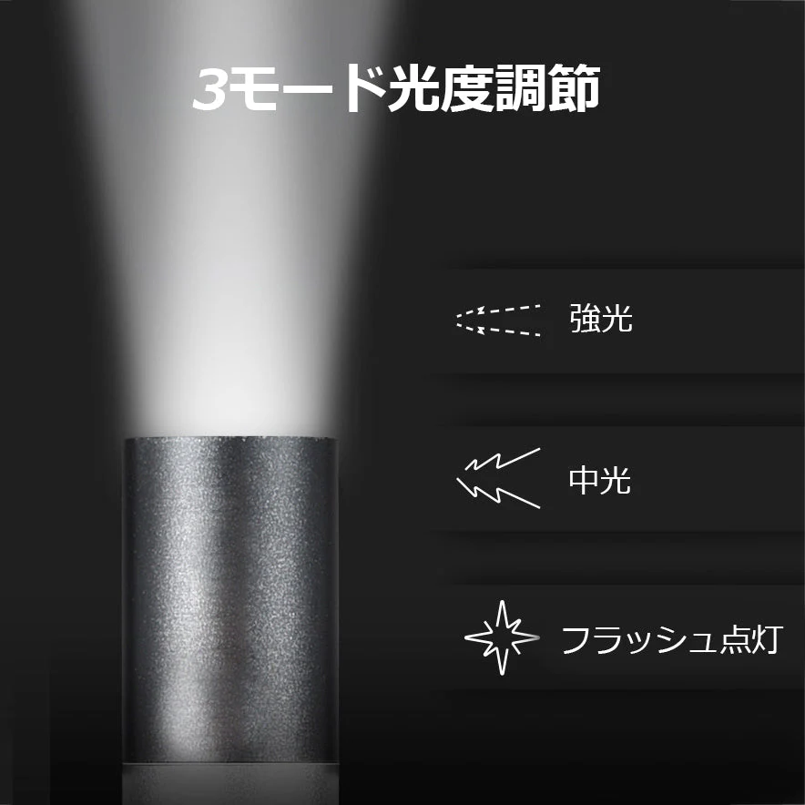 充電式懐中電灯 高輝度 LEDライト ハンディライト 高い透過率 放熱性抜群 長く使え 耐衝撃 アウトドア 3モード コンパクト フラッシュライト 便携式 防災 防犯