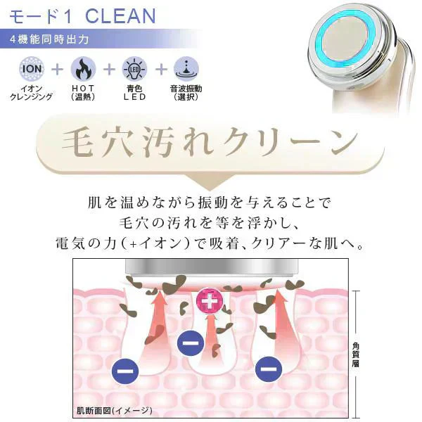 【カウシェ限定セット】(ゴールド) 毛穴徹底ケアセット 多機能美顔器イオンプルレクリエイト+LDK1位！ビタミンC美容液CエッセンスVC5+PLUS10ml+リッチフラワーモイスチャーエッセンス100ml+美顔器ジェル105g